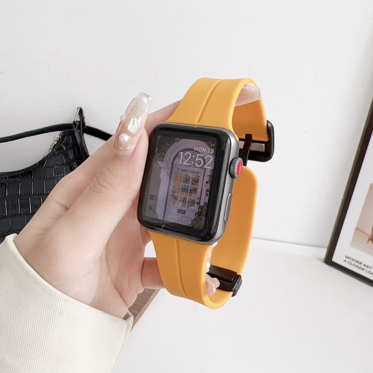 For Apple Watch Series 2 38mm Magnetic Square Buckle Silicone Watch Band(Yellow) - Watch Bands by PMC TechLife | Online Shopping South Africa | PMC TechLife