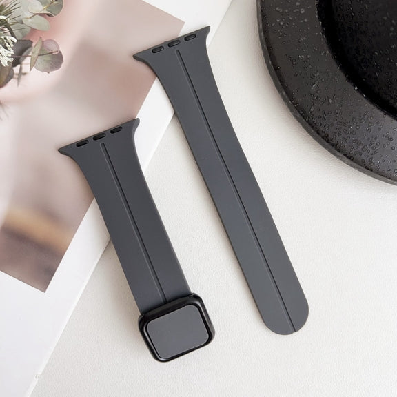 For Apple Watch Series 2 38mm Magnetic Square Buckle Silicone Watch Band(Dark Grey)