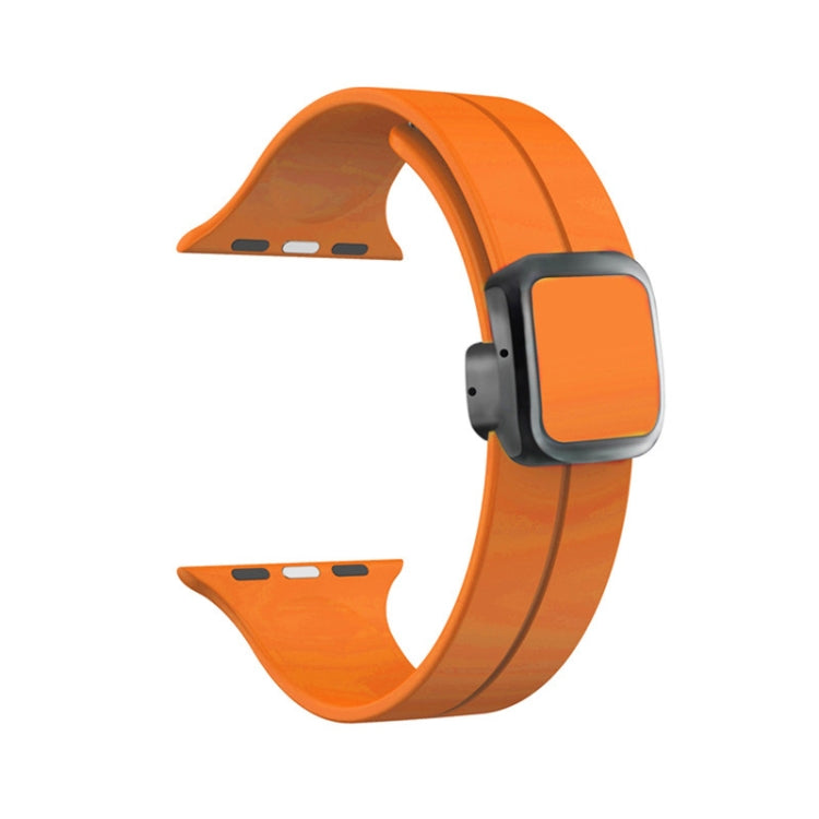 For Apple Watch 42mm Magnetic Square Buckle Silicone Watch Band(Orange) - Watch Bands by PMC TechLife | Online Shopping South Africa | PMC TechLife