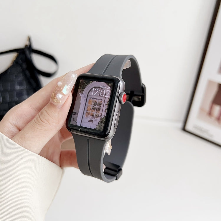 For Apple Watch 42mm Magnetic Square Buckle Silicone Watch Band(Dark Grey) - Watch Bands by PMC TechLife | Online Shopping South Africa | PMC TechLife