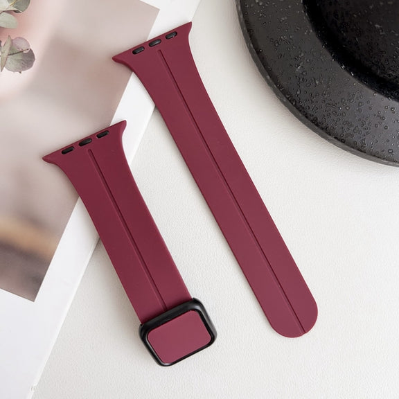 For Apple Watch 38mm Magnetic Square Buckle Silicone Watch Band(Wine Red)