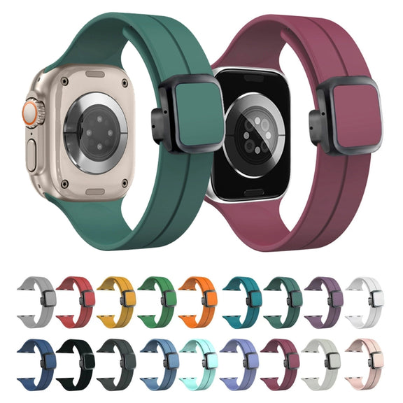For Apple Watch Series 7 41mm Magnetic Square Buckle Silicone Watch Band(Blue)