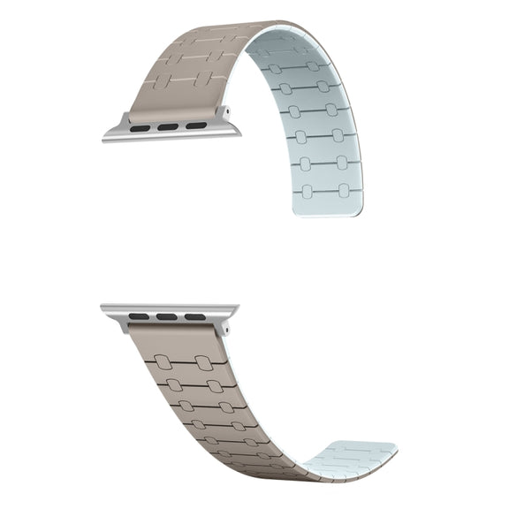 For Apple Watch SE 2023 44mm Two Color Loop Magnetic Silicone Watch Band(Khaki+Light Green)
