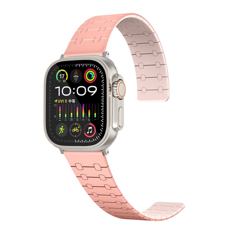 For Apple Watch Series 7 45mm Two Color Loop Magnetic Silicone Watch Band(Peach+Light Pink) - Watch Bands by PMC TechLife | Online Shopping South Africa | PMC TechLife