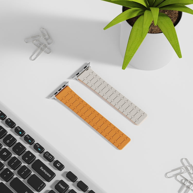 For Apple Watch Series 6 40mm Two Color Loop Magnetic Silicone Watch Band(Orange+Starlight)