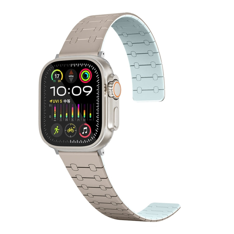 For Apple Watch Series 5 40mm Two Color Loop Magnetic Silicone Watch Band(Khaki+Light Green) - Watch Bands by PMC TechLife | Online Shopping South Africa | PMC TechLife