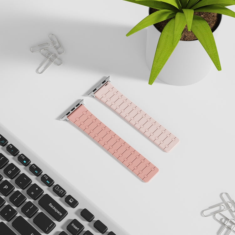 For Apple Watch Series 4 44mm Two Color Loop Magnetic Silicone Watch Band(Peach+Light Pink)