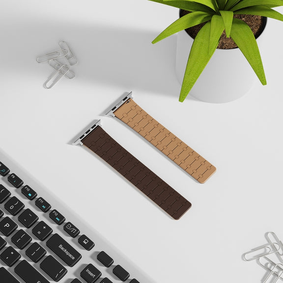 For Apple Watch Series 3 38mm Two Color Loop Magnetic Silicone Watch Band(Dark Brown+Light Brown)