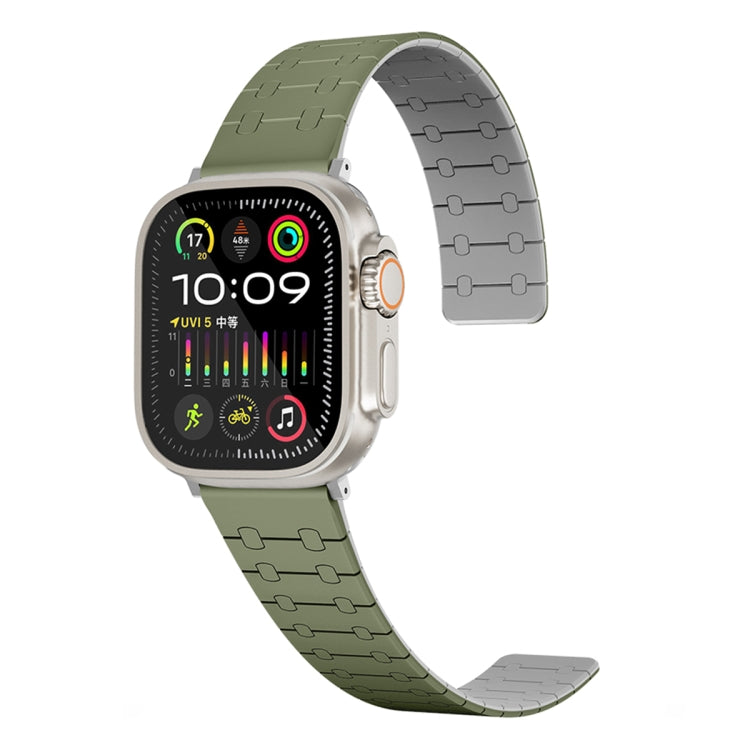 For Apple Watch Series 3 42mm Two Color Loop Magnetic Silicone Watch Band(Green+Grey) - Watch Bands by PMC TechLife | Online Shopping South Africa | PMC TechLife