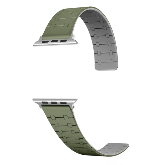 For Apple Watch Series 3 42mm Two Color Loop Magnetic Silicone Watch Band(Green+Grey)