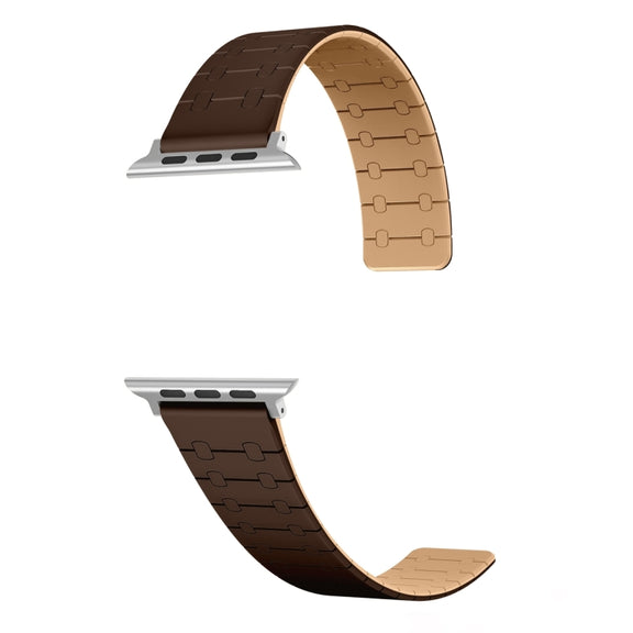 For Apple Watch 42mm Two Color Loop Magnetic Silicone Watch Band(Dark Brown+Light Brown)