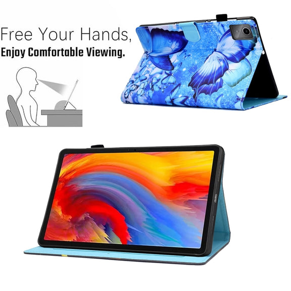 For Lenovo Tab M11 / Xiaoxin Pad 11 2024 Colored Drawing Sewing Pen Slot Leather Tablet Case(Butterflies)