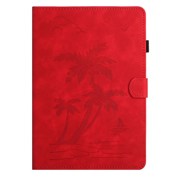 For iPad Pro 11 2024 Coconut Tree Embossed Smart Leather Tablet Case(Red)