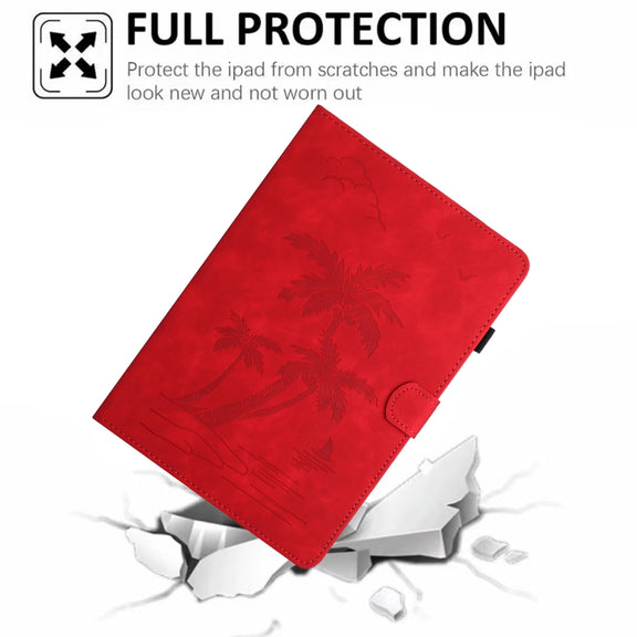 For iPad Pro 11 2024 Coconut Tree Embossed Smart Leather Tablet Case(Red)