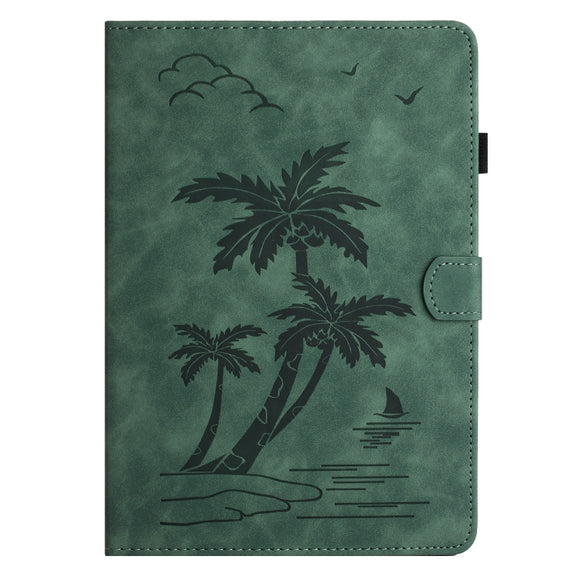 For iPad Pro 11 2024 Coconut Tree Embossed Smart Leather Tablet Case(Green)