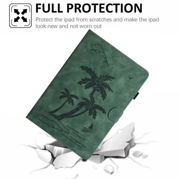 For iPad Pro 11 2024 Coconut Tree Embossed Smart Leather Tablet Case(Green)