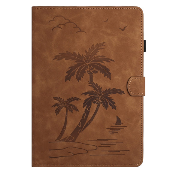 For iPad Pro 11 2024 Coconut Tree Embossed Smart Leather Tablet Case(Brown)