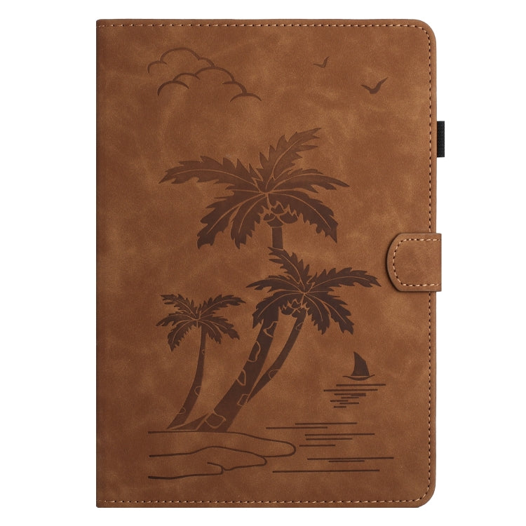 For iPad Pro 11 2024 Coconut Tree Embossed Smart Leather Tablet Case(Brown)