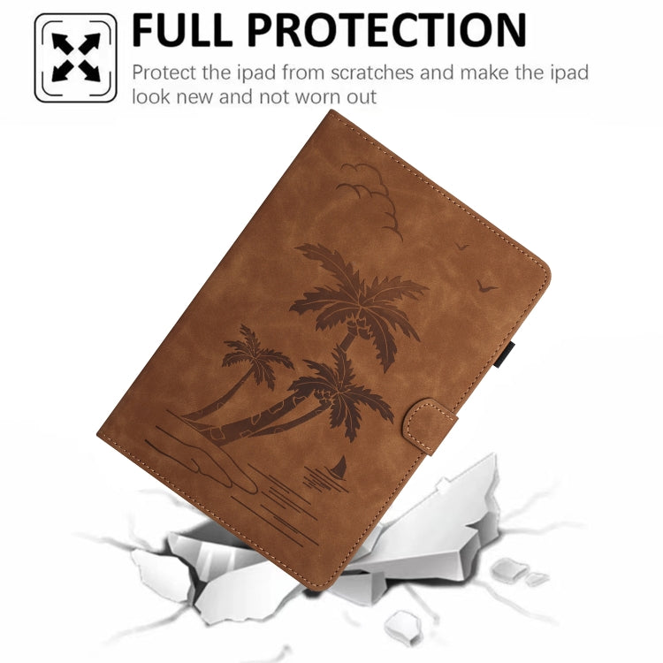 For iPad Pro 11 2024 Coconut Tree Embossed Smart Leather Tablet Case(Brown) - iPad Pro 11 2024 Cases by PMC TechLife | Online Shopping South Africa | PMC TechLife | Buy Now Pay Later Mobicred