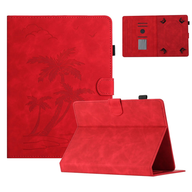 For 10 inch Universal Coconut Tree Embossed Leather Tablet Case(Red)