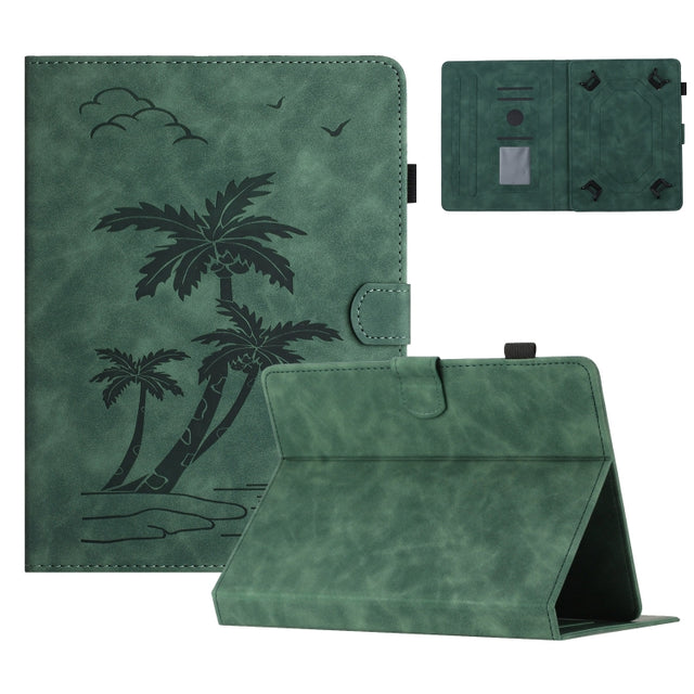 For 10 inch Universal Coconut Tree Embossed Leather Tablet Case(Green)