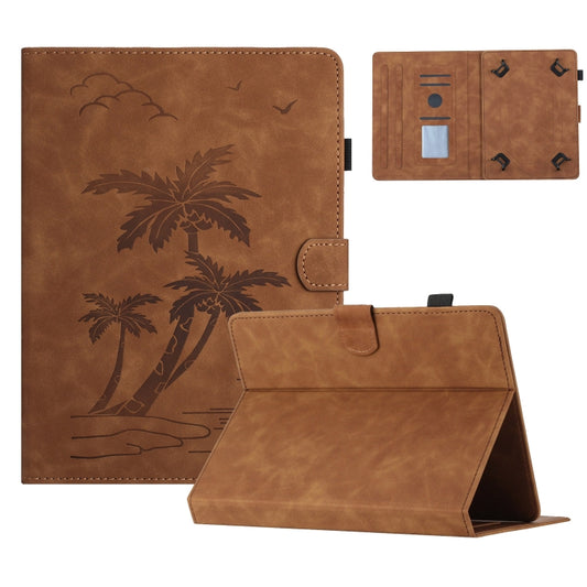 For 10 inch Universal Coconut Tree Embossed Leather Tablet Case(Brown) - 10 - 11 inch by PMC Jewellery | Online Shopping South Africa | PMC Jewellery | Buy Now Pay Later Mobicred