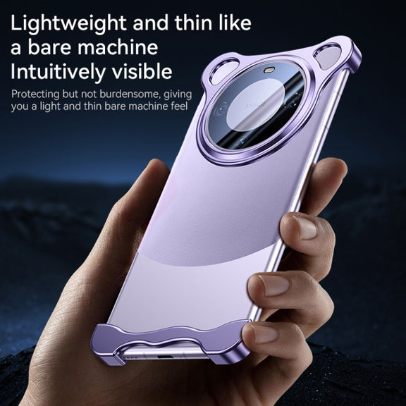 For Huawei Mate 60 Pro Frameless Metal Corner Pad Phone Case with Lens Film(Purple)