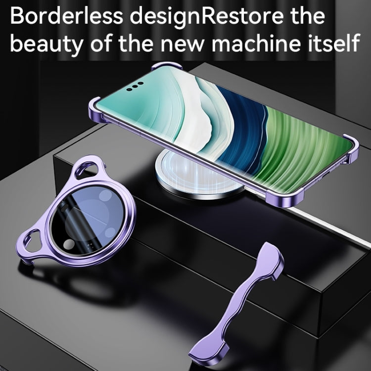For Huawei Mate 60 Pro Frameless Metal Corner Pad Phone Case with Lens Film(Purple)
