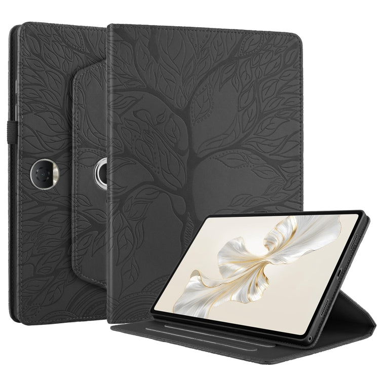 For Honor Pad 9 Tree Life Embossed Rotation Leather Tablet Case(Black) - Honor by PMC TechLife | Online Shopping South Africa | PMC TechLife | Buy Now Pay Later Mobicred