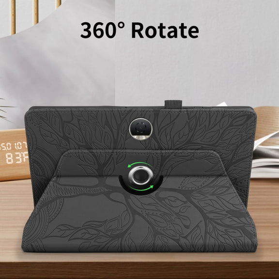 For Honor Pad 9 Tree Life Embossed Rotation Leather Tablet Case(Black)