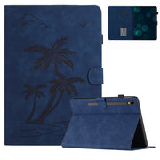For Samsung Galaxy Tab S9 X710/X716B/X718U Coconut Tree Embossed Smart Leather Tablet Case(Blue)