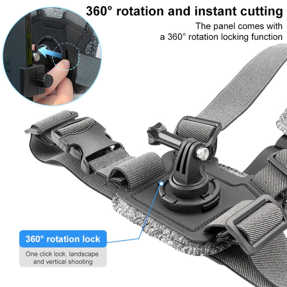 6 in 1 360 Phone Clamp Adjustable Body Mount Belt Chest Strap with Mount & Screw(Grey)