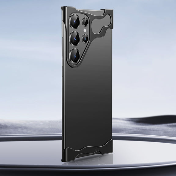 For Samsung Galaxy S24 Ultra 5G Frameless Metal Corner Pad Phone Case with Lens Film(Black)