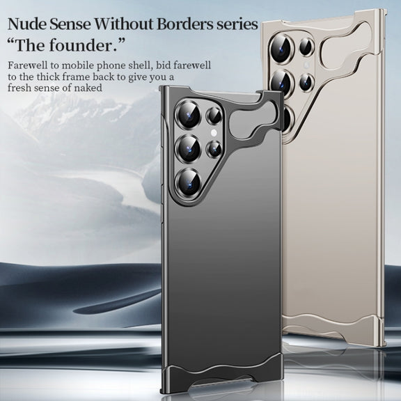 For Samsung Galaxy S23 Ultra 5G Frameless Metal Corner Pad Phone Case with Lens Film(Black)