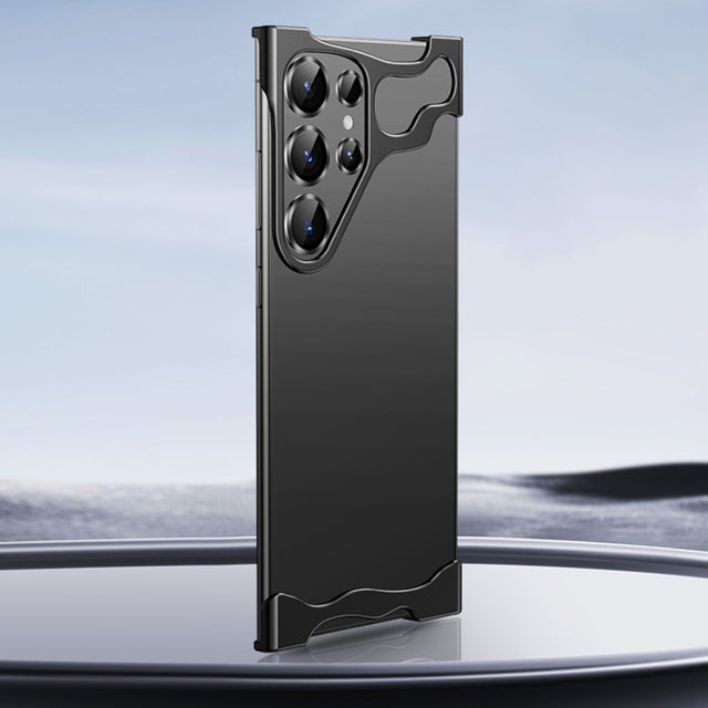For Samsung Galaxy S23 Ultra 5G Frameless Metal Corner Pad Phone Case with Lens Film(Black)