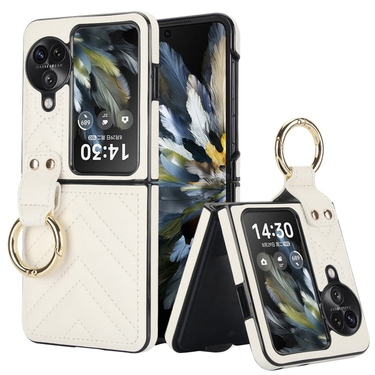 For OPPO Find N3 Flip V-shaped PU Hybrid TPU Ring Holder Phone Case(White) - Find N3 Flip Cases by PMC TechLife | Online Shopping South Africa | PMC TechLife | Buy Now Pay Later Mobicred