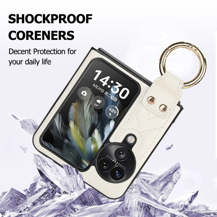 For OPPO Find N3 Flip V-shaped PU Hybrid TPU Ring Holder Phone Case(White) - Find N3 Flip Cases by PMC TechLife | Online Shopping South Africa | PMC TechLife | Buy Now Pay Later Mobicred