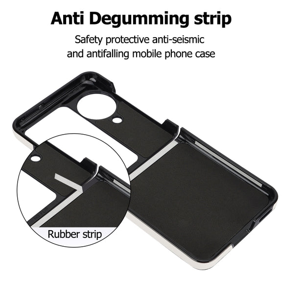 For OPPO Find N3 Flip V-shaped PU Hybrid TPU Ring Holder Phone Case(White)