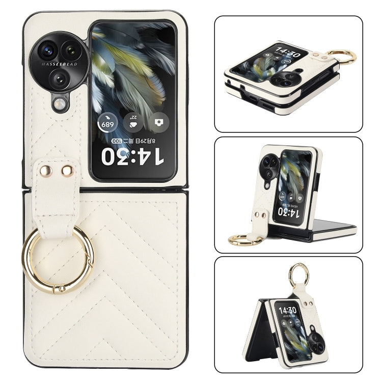 For OPPO Find N3 Flip V-shaped PU Hybrid TPU Ring Holder Phone Case(White) - Find N3 Flip Cases by PMC TechLife | Online Shopping South Africa | PMC TechLife | Buy Now Pay Later Mobicred