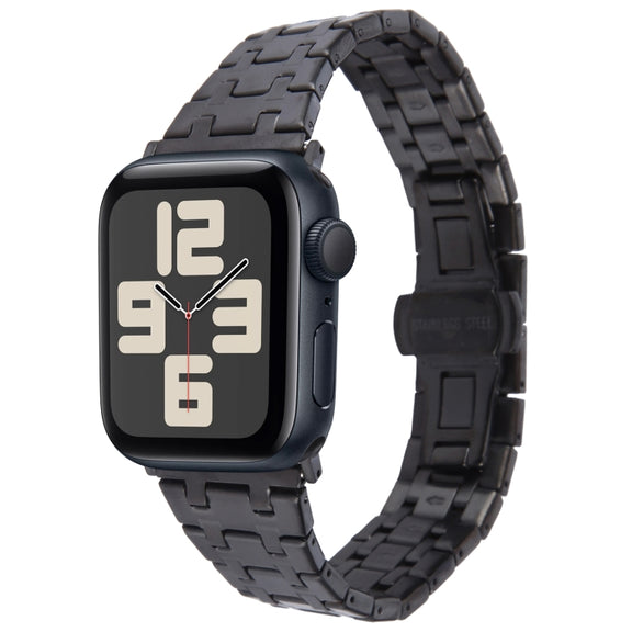 For Apple Watch SE 2023 44mm Double T Stainless Steel Watch Band(Black)