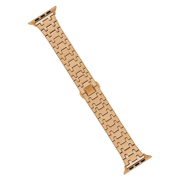 For Apple Watch SE 2023 44mm Double T Stainless Steel Watch Band(Rose Gold) - Watch Bands by PMC TechLife | Online Shopping South Africa | PMC TechLife