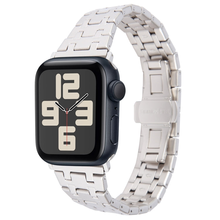 For Apple Watch SE 2023 44mm Double T Stainless Steel Watch Band(Starlight) - Watch Bands by PMC TechLife | Online Shopping South Africa | PMC TechLife