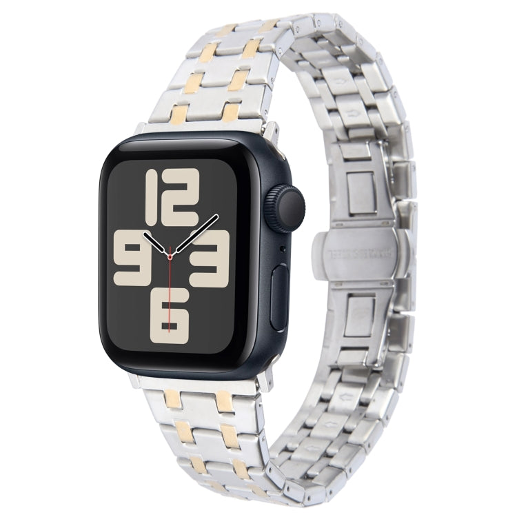 For Apple Watch SE 2023 44mm Double T Stainless Steel Watch Band(Silver Gold) - Watch Bands by PMC TechLife | Online Shopping South Africa | PMC TechLife