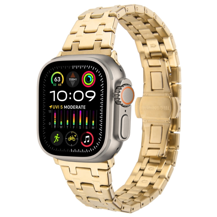 For Apple Watch Ultra 2 49mm Double T Stainless Steel Watch Band(Gold) - Watch Bands by PMC TechLife | Online Shopping South Africa | PMC TechLife