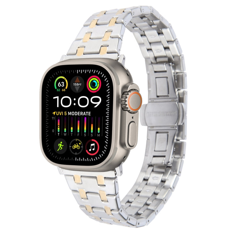 For Apple Watch Ultra 2 49mm Double T Stainless Steel Watch Band(Silver Gold) - Watch Bands by PMC TechLife | Online Shopping South Africa | PMC TechLife