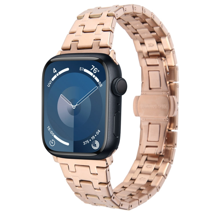For Apple Watch Series 9 45mm Double T Stainless Steel Watch Band(Rose Gold) - Watch Bands by PMC TechLife | Online Shopping South Africa | PMC TechLife