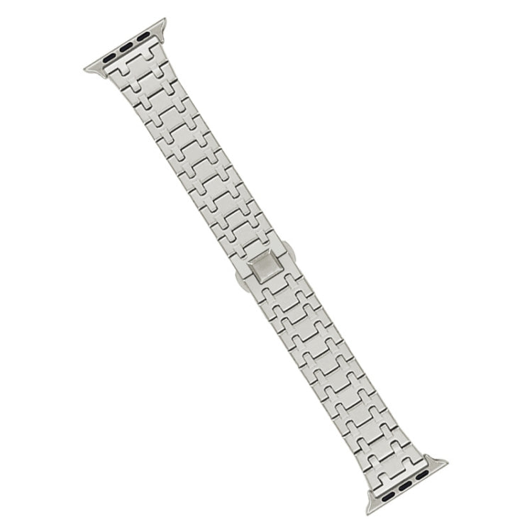 For Apple Watch Series 9 45mm Double T Stainless Steel Watch Band(Starlight)