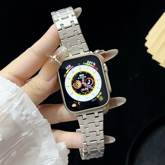 For Apple Watch Series 9 45mm Double T Stainless Steel Watch Band(Starlight)