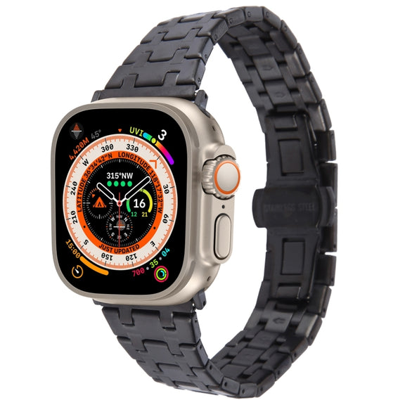 For Apple Watch Ultra 49mm Double T Stainless Steel Watch Band(Black)