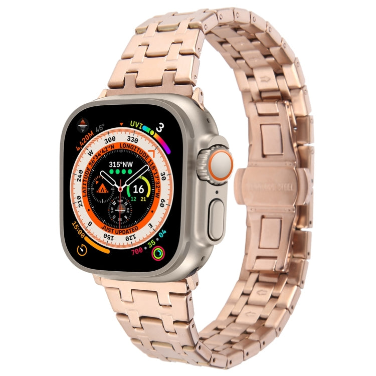 For Apple Watch Ultra 49mm Double T Stainless Steel Watch Band(Rose Gold) - Watch Bands by PMC TechLife | Online Shopping South Africa | PMC TechLife